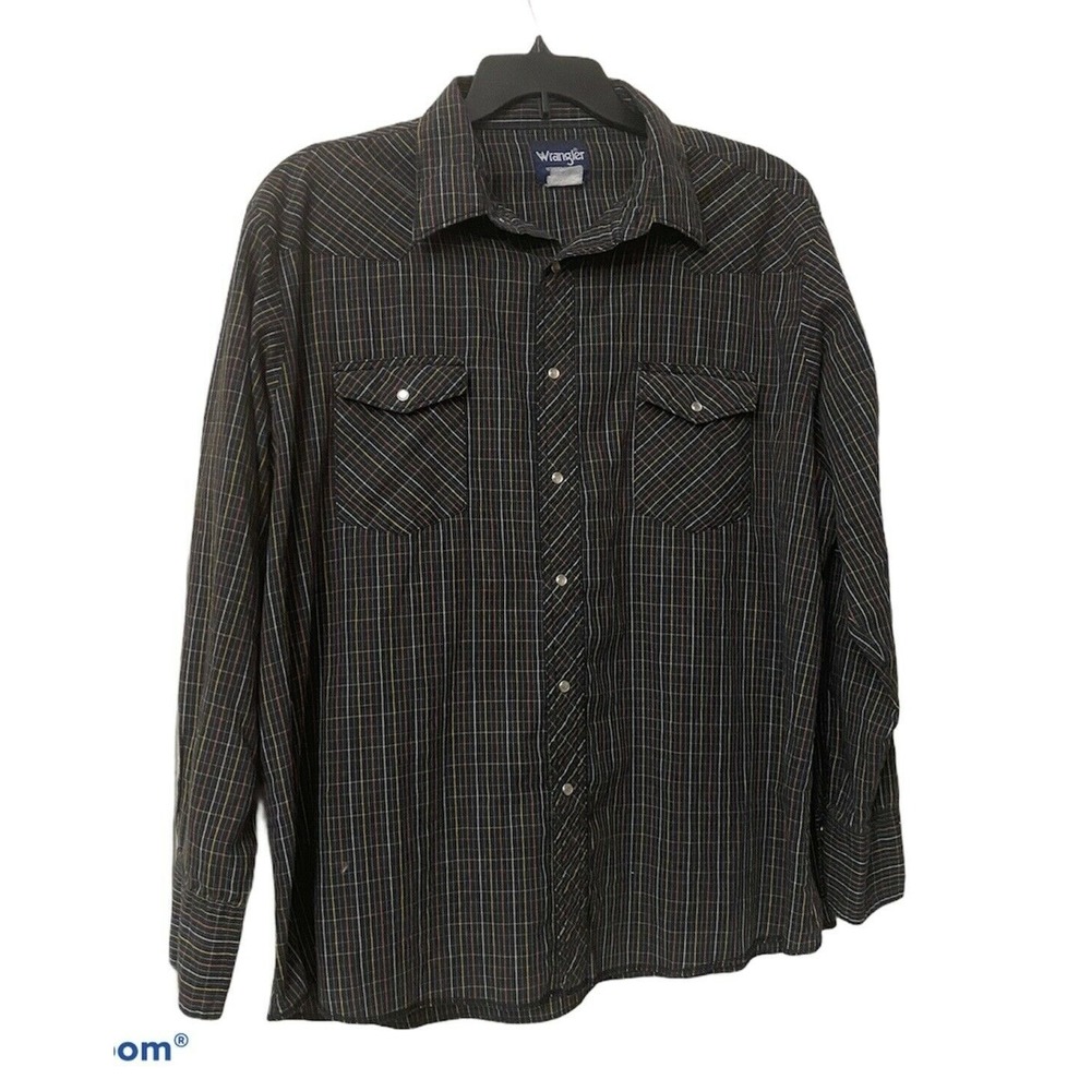 Wrangler Western Shirt Pearl Snap Black Red Yellow White Check Plaid Mens Size L
